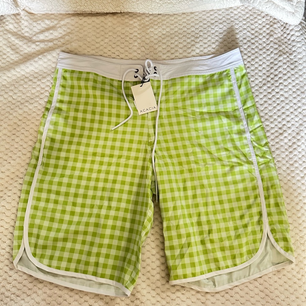 acacia swimwear Men's Green Checkered Swim Shorts